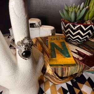 A23 Unique  Black Onyx  Spider Statement Ring in a 92.5% Silver Setting